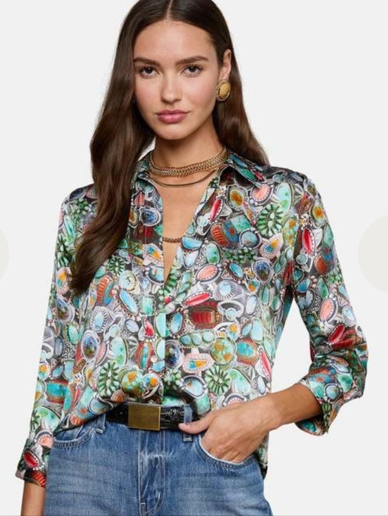 L'AGENCE Tops - New 🆕 L'AGENCE Dani Mixed Ring Print Silk Blouse, Size XS